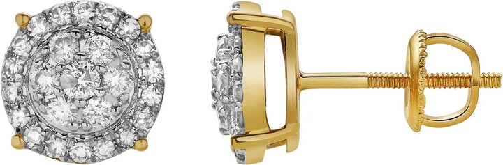 LuvMyJewelry Aethra 10K Yellow Gold Cluster Diamond Unisex Earrings - 0.49 Cts