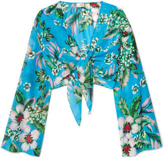 Diane von Furstenberg Cropped Floral-print Cotton And Silk-blend Wrap Top
