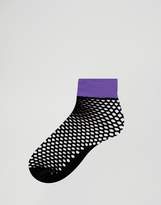 Thumbnail for your product : Jonathan Aston Flash Coloured Top Fishnet Ankle Socks In Bright Purple