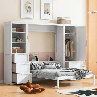 Latitude RunÂ® Murphy Bed With Closet, Drawers, And Shelves For Space-Saving And Organized Living