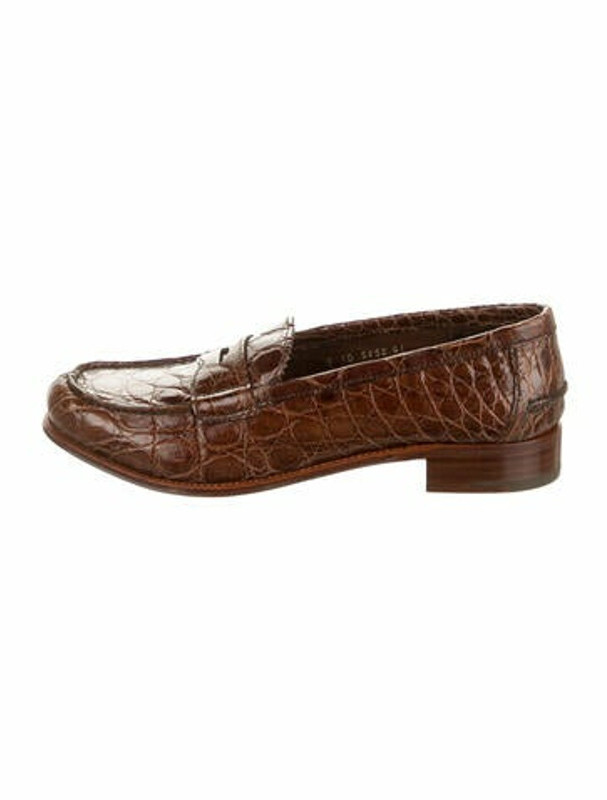 Prada Embossed Crocodile Leather Loafers Brown - ShopStyle Flats