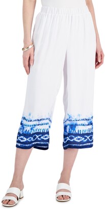JM Collection Petite Dyed-Hem Wide-Leg Capri Pants, Created for Macy's