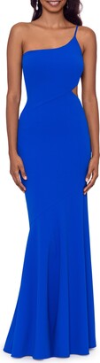 Betsy & Adam Cutout One-Shoulder Crepe Gown