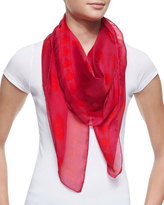 Thumbnail for your product : Alexander McQueen Skull-Print Chiffon Scarf, Magenta/Red
