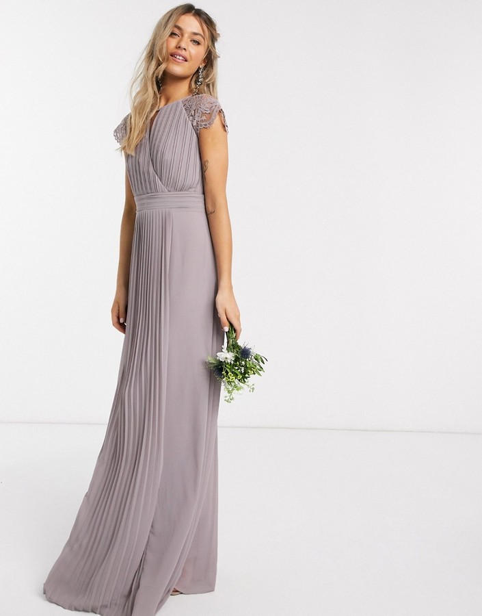 TFNC bridesmaid lace sleeve maxi dress in gray - ShopStyle
