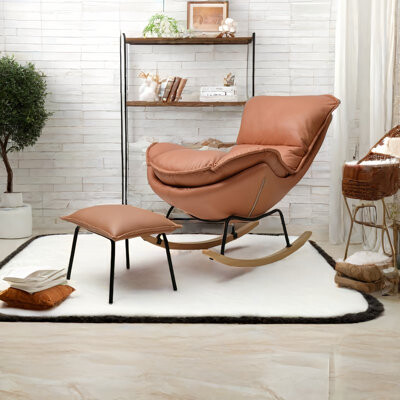 VIBORZ Modern Upholstered Rocking Chair with Ottoman