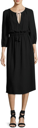 A.P.C. Mona 3/4-Sleeve Tie-Neck Dress, Black