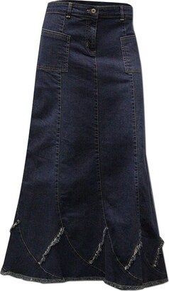 Clove Jeans Ankle Length Skirts for Women A Line Skirt Maxi Full Length  Long Jeans Frayed Elongated Panels Hem Blue Stretch Denim Skirts Plus Size ( 18) - ShopStyle