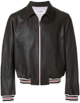 Thom Browne striped detail leather jacket