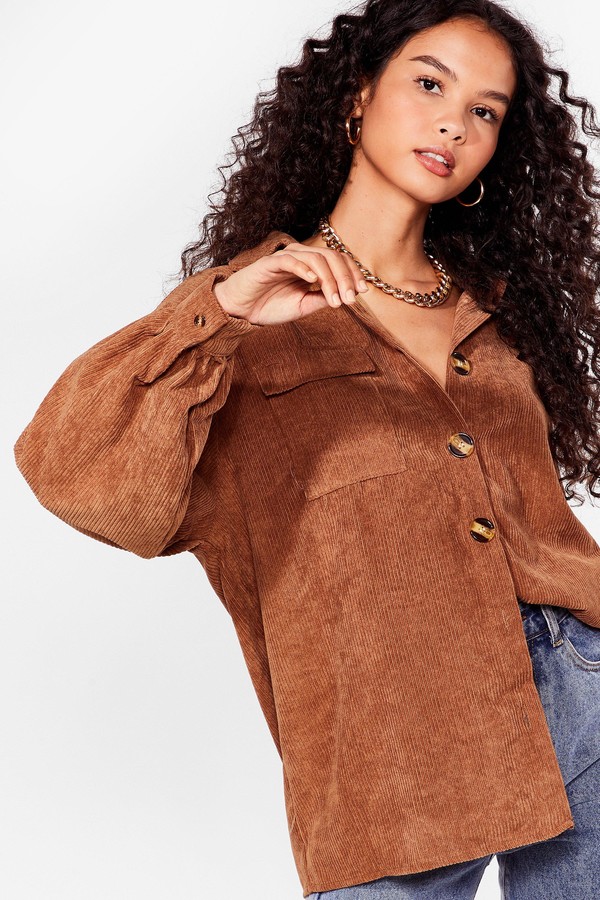 Nasty Gal Womens Button Down Oversized Corduroy Shirt - Brown - 16 - ShopStyle Tops