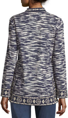 Tory Burch Long-Sleeve Space-Dye Tunic with Embroidered Trim