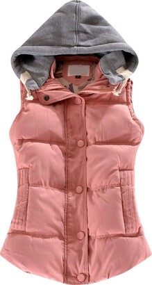 YMING Womens Winter Gilet Quilted Zipper Vest Warm Coat with Removable Hood 