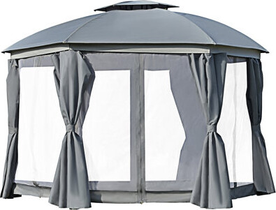 Latitude Run Outsunny Round Outdoor Gazebo Patio Dome Gazebo Canopy Shelter With Double Roof Netting Sidewalls And Curtains Zippered Doors Strong Steel Frame