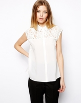 Thumbnail for your product : ASOS Blouse with Lace Panels - White