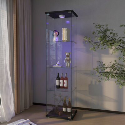 Latitude Run Modern 1 - Door 4 Shelf Tempered Glass Display Cabinet With Remote Control Led Lights 45 Pound Load Bearing Easy To Assemble For Bedrooms Stylish Cl