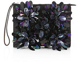 Thumbnail for your product : Marni Flower-Embellished Oversized Leather & Denim Clutch