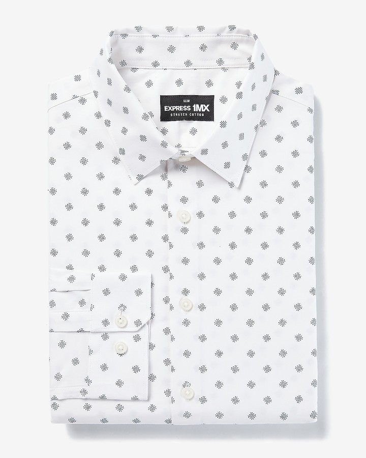 Express Slim Geo Print Stretch Cotton 1Mx Dress Shirt ShopStyle