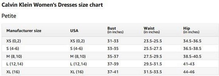 calvin klein plus size chart