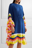 Thumbnail for your product : Emilio Pucci Ruffled Chiffon-trimmed Silk-georgette Midi Dress - Royal blue