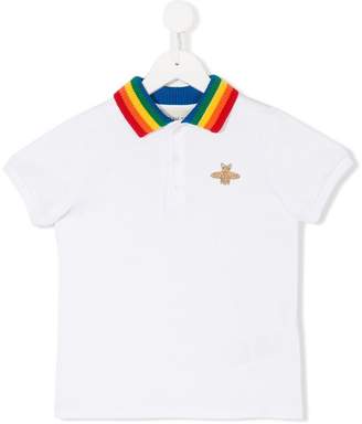 Gucci Kids rainbow collar bee polo shirt