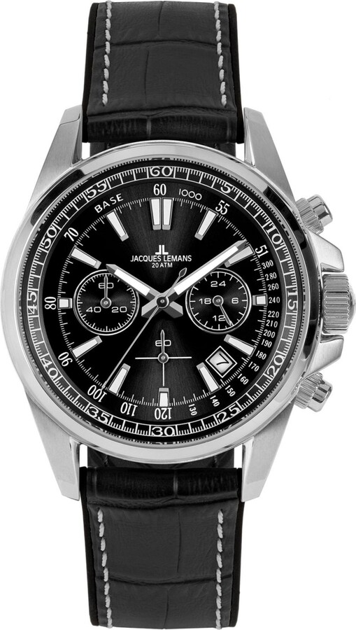 Rabattaktion Jacques Lemans Men\'s Liverpool - Strap, ShopStyle with Chronograph Steel Leather/Solid Stainless 1-2117 Watch
