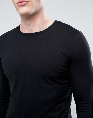 ASOS Long Sleeve T-Shirt With 3/4 Sleeve And Crew Neck In Black