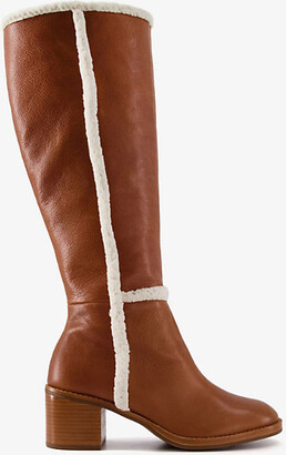 Dune Tawn faux shearling-trimmed leather knee-high boots