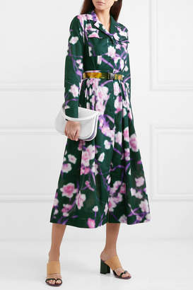 Dries Van Noten Pleated Floral-print Cotton-poplin Midi Dress - Green