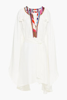 Thumbnail for your product : Emilio Pucci Belted Bead-embellished Printed Crepe De Chine Mini Dress