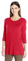 Thumbnail for your product : Notations Notations Women's Solid 3/4 Scoop Neck Top with Cage Detail at Sleeves