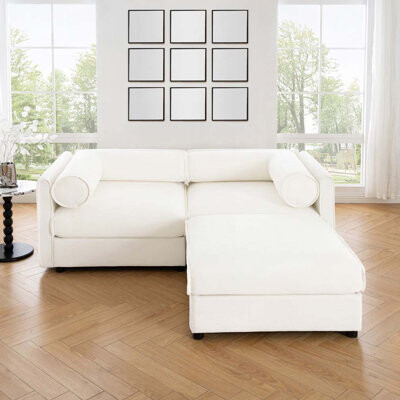 Latitude Run Chenille Fabric 3-Seat Sofa with Ottoman