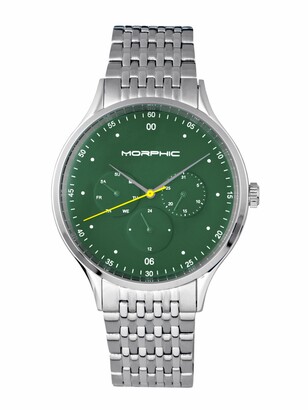 Morphic M65 Series, Green Face, Silver Bracelet Watch w/Day/Date, 42mm