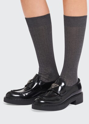Prada Solid Ribbed Cotton Knee High Socks - ShopStyle
