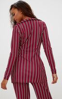 Thumbnail for your product : PrettyLittleThing Petite Burgundy Stripe Belt Detail Blazer