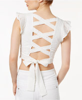 Thumbnail for your product : J.o.a. Cotton Eyelet Lattice-Back Crop Top