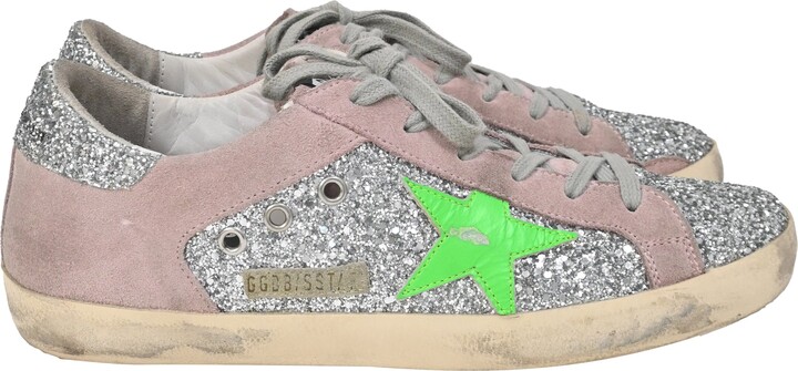 Golden Goose Superstar Glittered Sneakers in Silver Leather and Suede