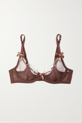 Agent Provocateur - Lorna Bow-embellished Embroidered Tulle Underwired Soft-cup Bra - Brown