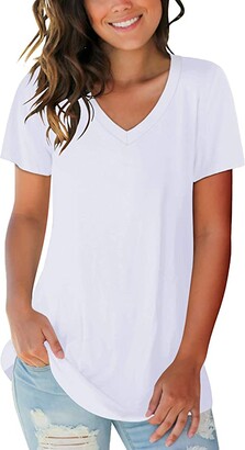 SAMPEEL Women's V Neck T Shirts Casual Short Sleeve Summer Basic Tops Tees