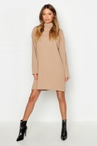 Thumbnail for your product : boohoo Roll Neck Ribbed Long Sleeve Mini Dress