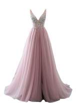 Thumbnail for your product : HONGFUYU Sleeveless Satin V Neck A Line Long Prom Dresses Beading Floor Length Evening Dress Burgundy-US