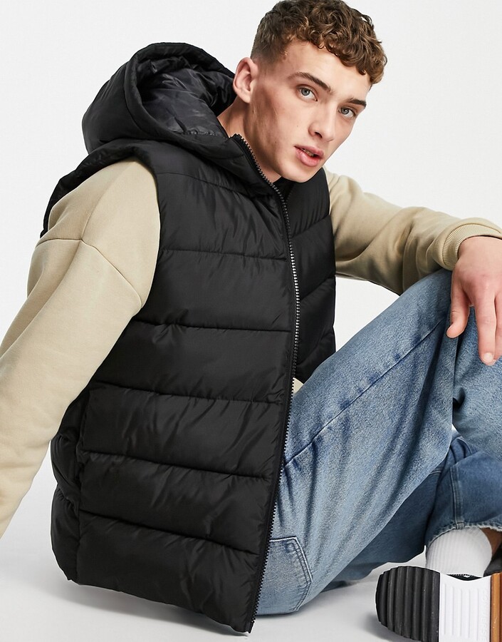 ASOS DESIGN hooded puffer vest in black - ShopStyle