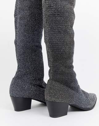 Monki glitter over the knee boots in silver