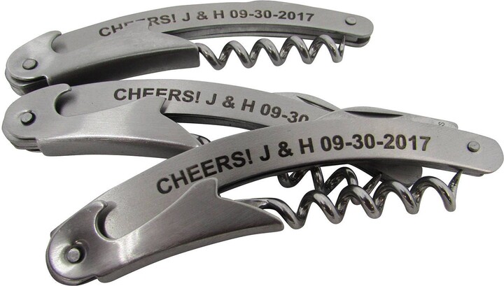 Etsy 50 Custom Stainless Steel 3-Function Wine Key - Engraved Eedding Favors Personalized Corkscrew Kitchen & Dining Bottle Opener Metal