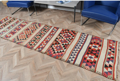 Union Rustic Handwoven Turkish Kilim Vintage Runner Rug With Colorful Anatolian Patterns For Boho Chic Home Decor In Vibrant Geometric Design