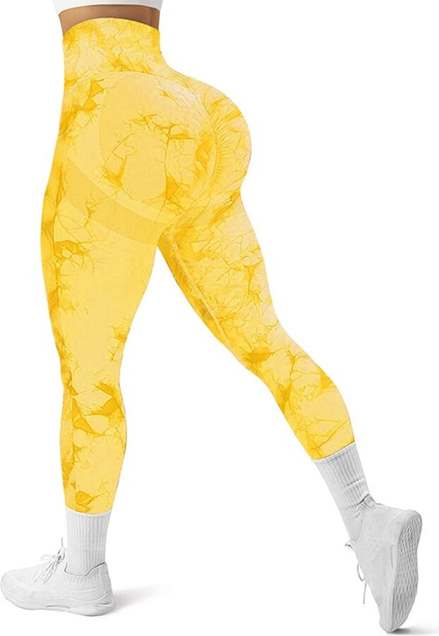 Cysincos Leggings for Women Seamless Gym Leggings high Waisted Scrunch Bums Butt  Lifting Yoga Pants Tie Dye Tummy Control Workout Fitness Sports Leggings(Yellow  - ShopStyle