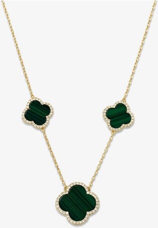 MKF Collection Valentine’sJewelryGifts–ArdenNecklace–GoldPlatedwithDeepGreenCloversandCZAccents