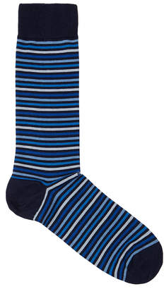 Derek Rose Hoop Blue Egyptian Cotton Socks