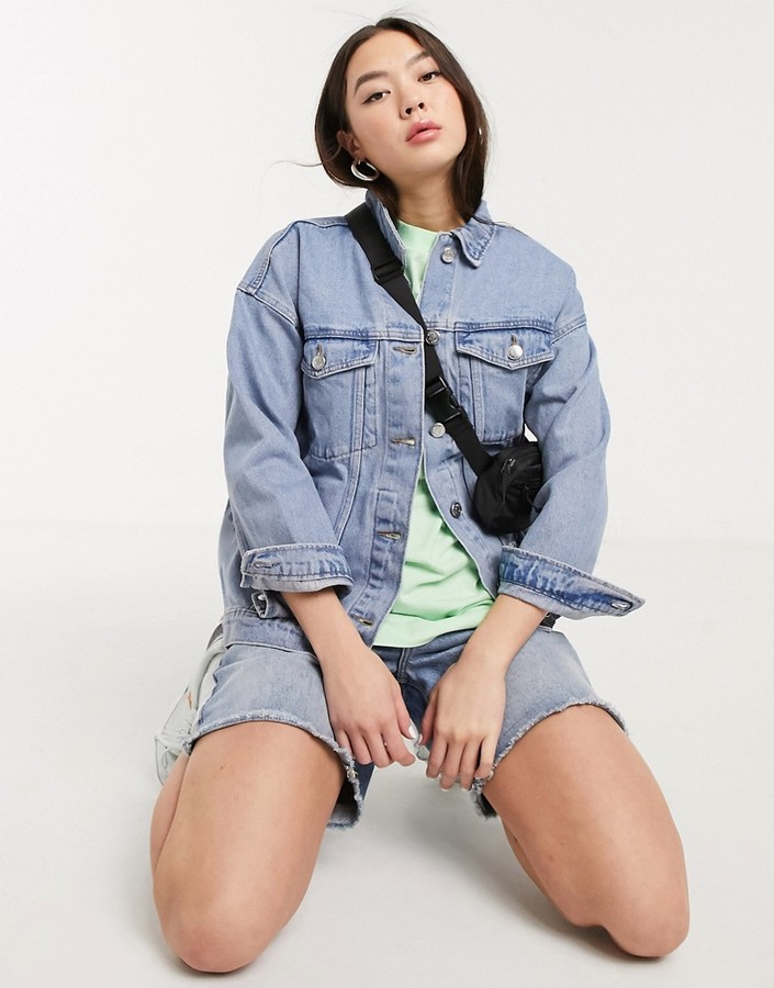 monki borg denim trucker jacket in black