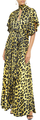 Just Cavalli Tie-neck Cutout Leopard-print Satin Maxi Dress