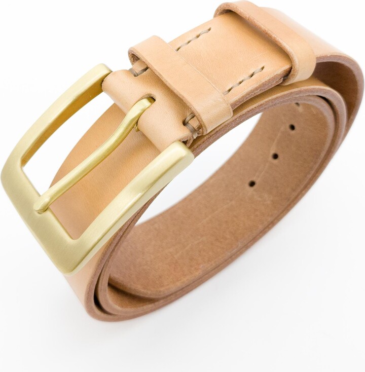 Etsy Men's Natural Full-Grain Leather Belt - Solid Brass West End Buckle, Bridle 1.5″